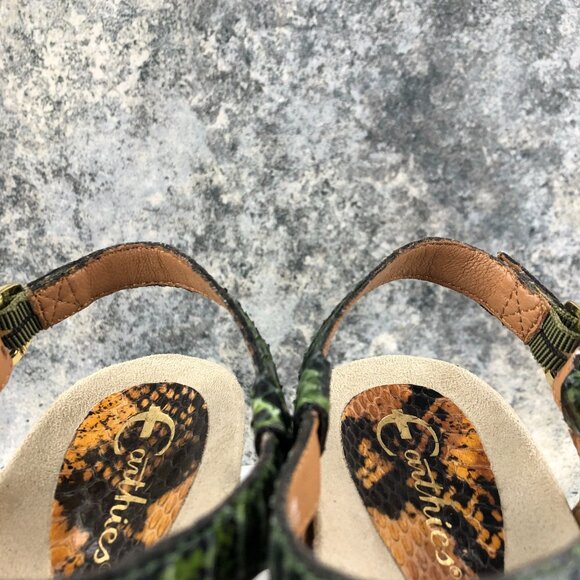 Earthies Women's Size 8.5B Corsica Green Leather Open Toe Espadrille Wedges - Picture 4 of 16